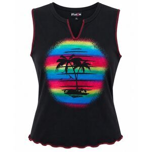 Flavor Black Sleeveless Tropical Sunset Tank Top Womens XL Y2K
